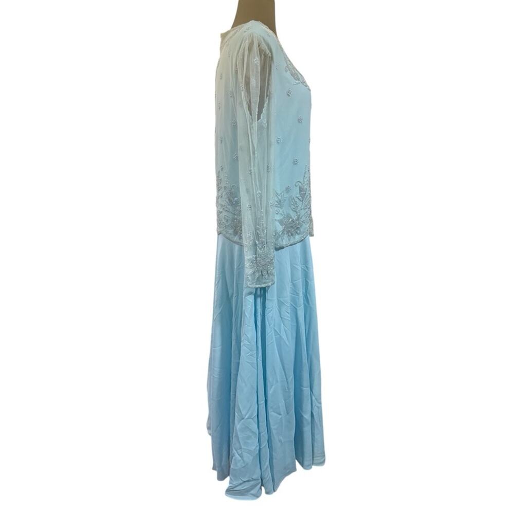Vtg Scala Baby Blue Beaded Gown Cinderella Fairy Regencycore Formal Dress Modest - Picture 5 of 9
